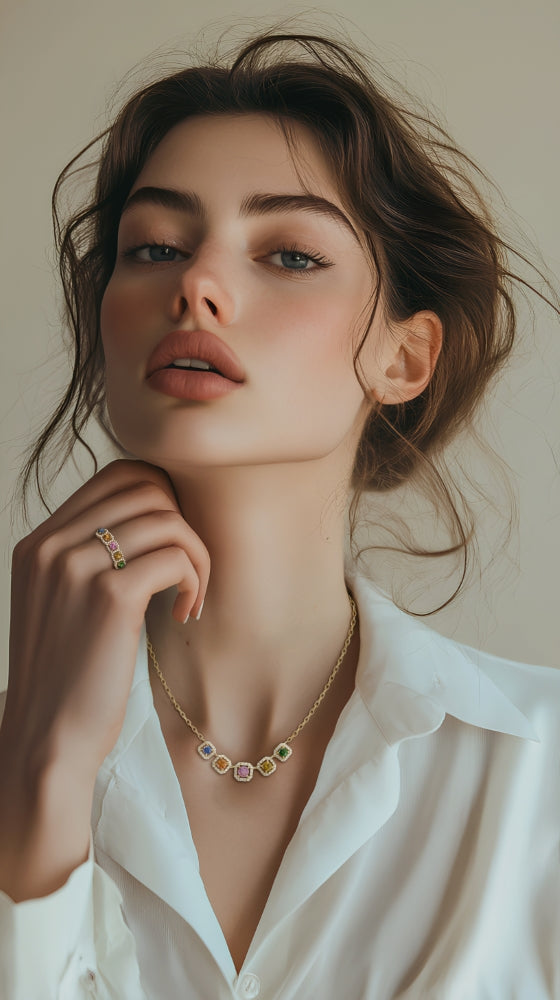 Madison L 14K Yellow Gold Multi Colored Sapphire Necklace - style N1988MCSAY