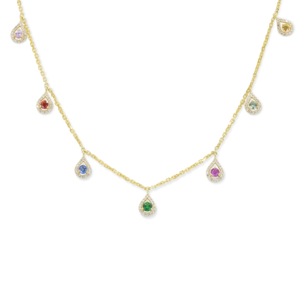 Madison L 14K Yellow Gold Multi Colored Sapphire Necklace - style N1992MCSAY