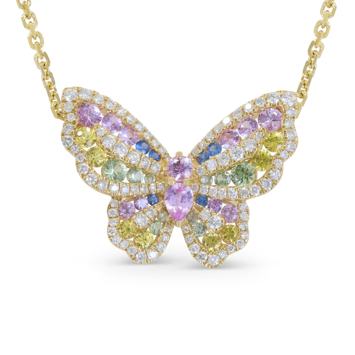 Madison L 14K Yellow Gold Multi Colored Sapphire Butterfly Necklace - style N1995MCSAY