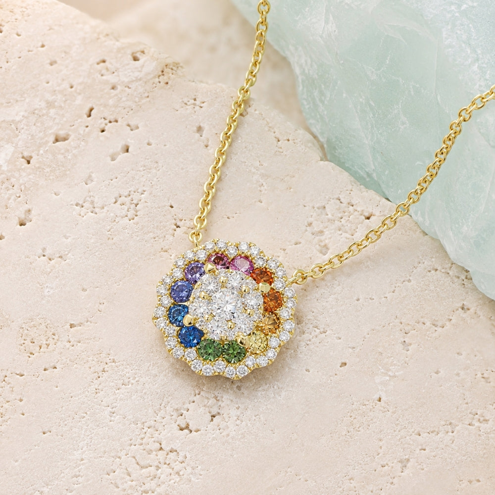 N2010 - 14K Yellow Gold Multi Colored Sapphire Necklace