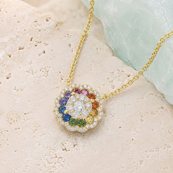 N2010 - 14K Yellow Gold Multi Colored Sapphire Necklace