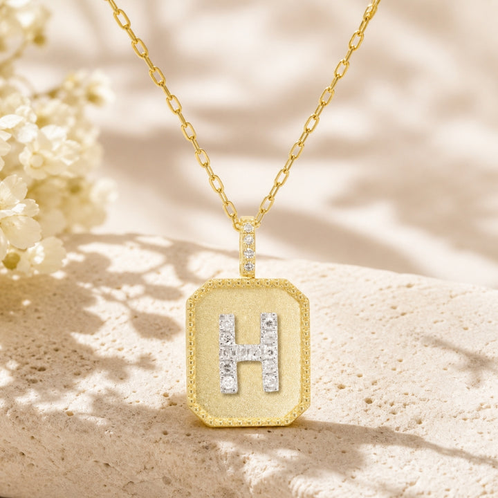 N2017 - 14K Yellow Gold Diamond Initial Letter Pendant