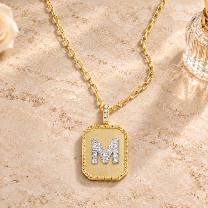 N2017 - 14K Yellow Gold Diamond Initial Letter Pendant