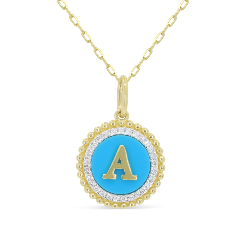 Madison L 14K Yellow Gold Turquoise Initial Letter Pendant - style N2036TQY