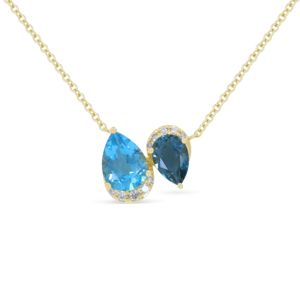 Madison L 14K Yellow Gold Swiss Blue Topaz & London Blue Topaz Necklace - style N2039SWBTLBTY