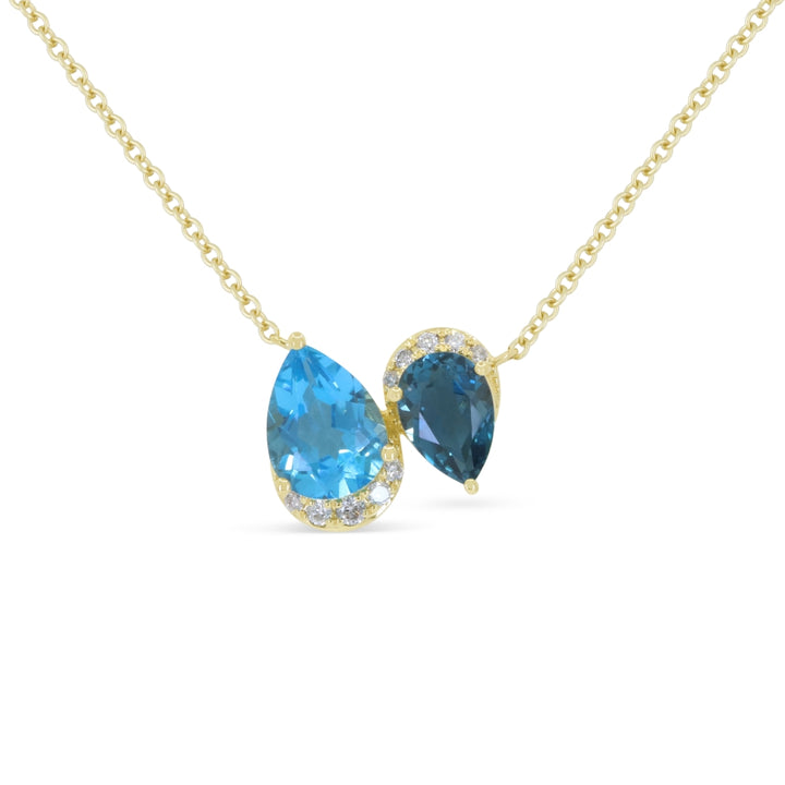 Madison L 14K Yellow Gold Swiss Blue Topaz & London Blue Topaz Necklace - style N2039SWBTLBTY