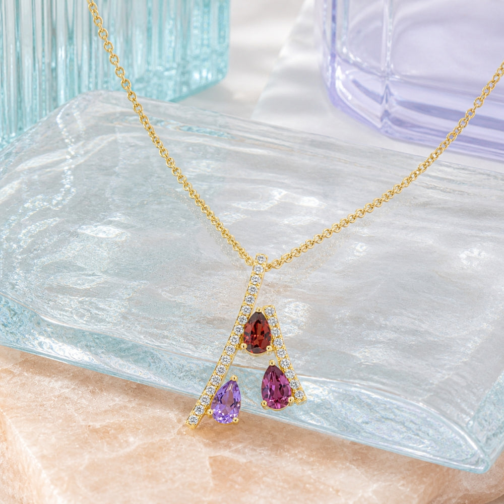 N2040 - 14K Yellow Gold Multi Colored Stone Pendant