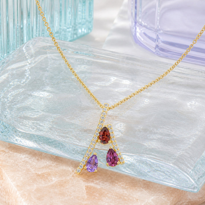 N2040 - 14K Yellow Gold Multi Colored Stone Pendant