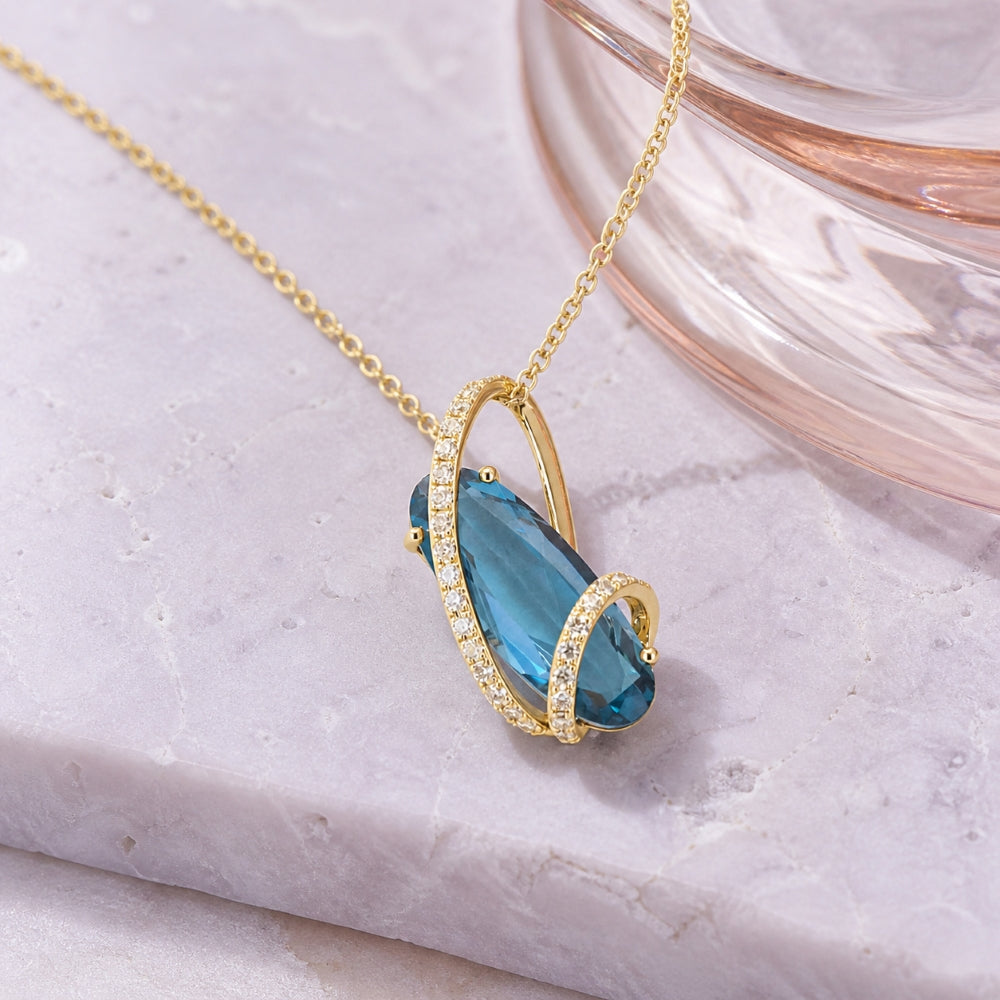 N2041 - 14K Yellow Gold London Blue Topaz Pendant