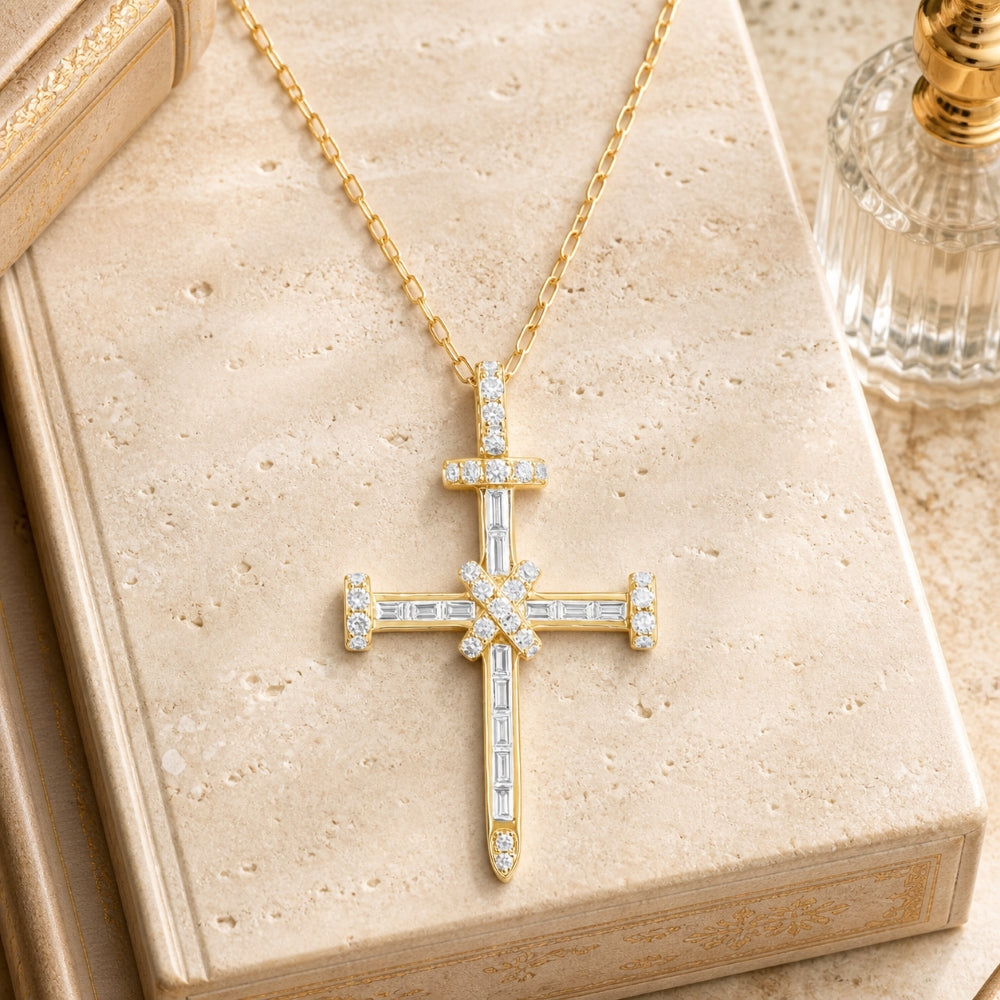 N2061 - 14K Gold Diamond Crucifix Cross Pendant
