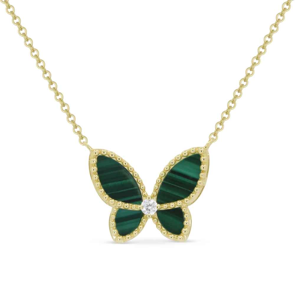 Madison L 14K Yellow Gold Malachite Butterfly Necklace - style N2067MALY