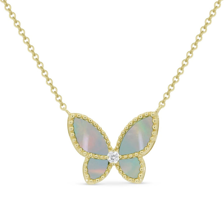Madison L 14K Yellow Gold Mother of Pearl Butterfly Necklace - style N2067MOPY