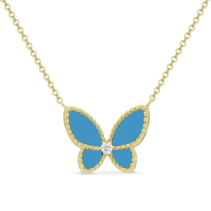 Madison L 14K Yellow Gold Turquoise Butterfly Necklace - style N2067TQY