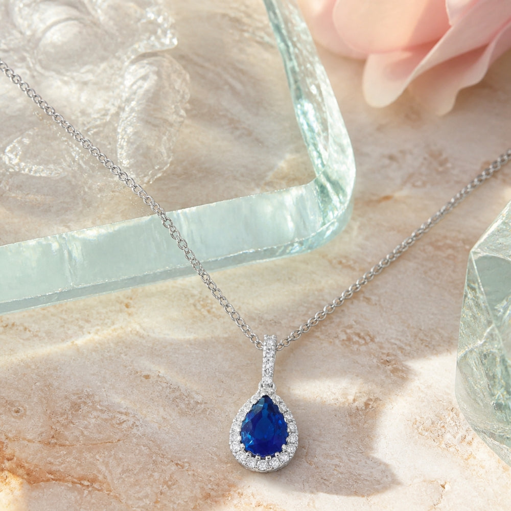 N2086 - 18K White Gold Sapphire Pear Pendant