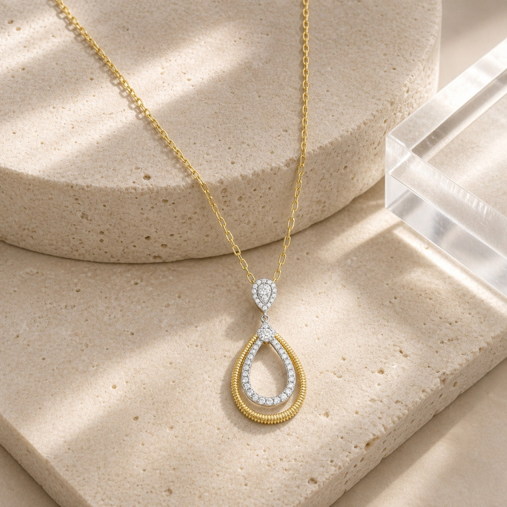 N2092 - 14K Two Tone Gold Diamond Pendant