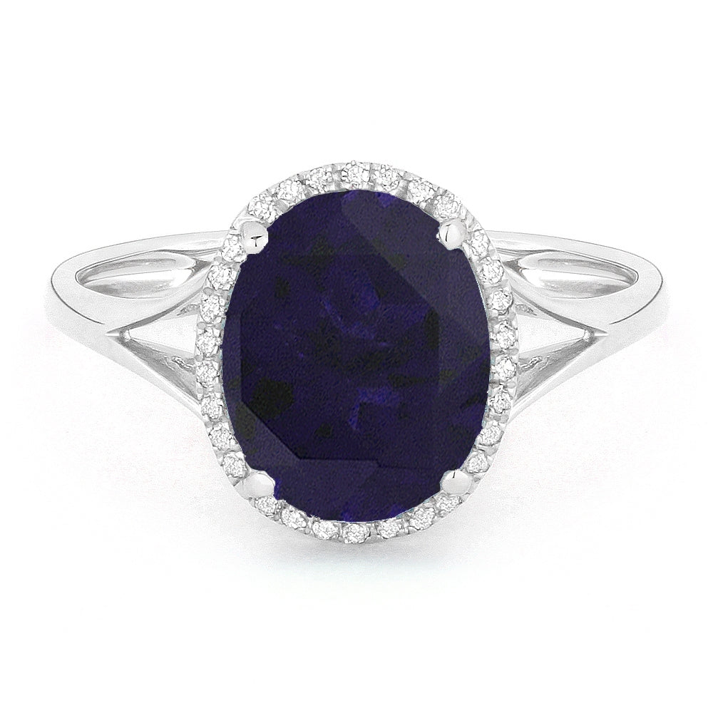 Madison L 14K White Gold Created Sapphire Oval Ring - style R1059BCW