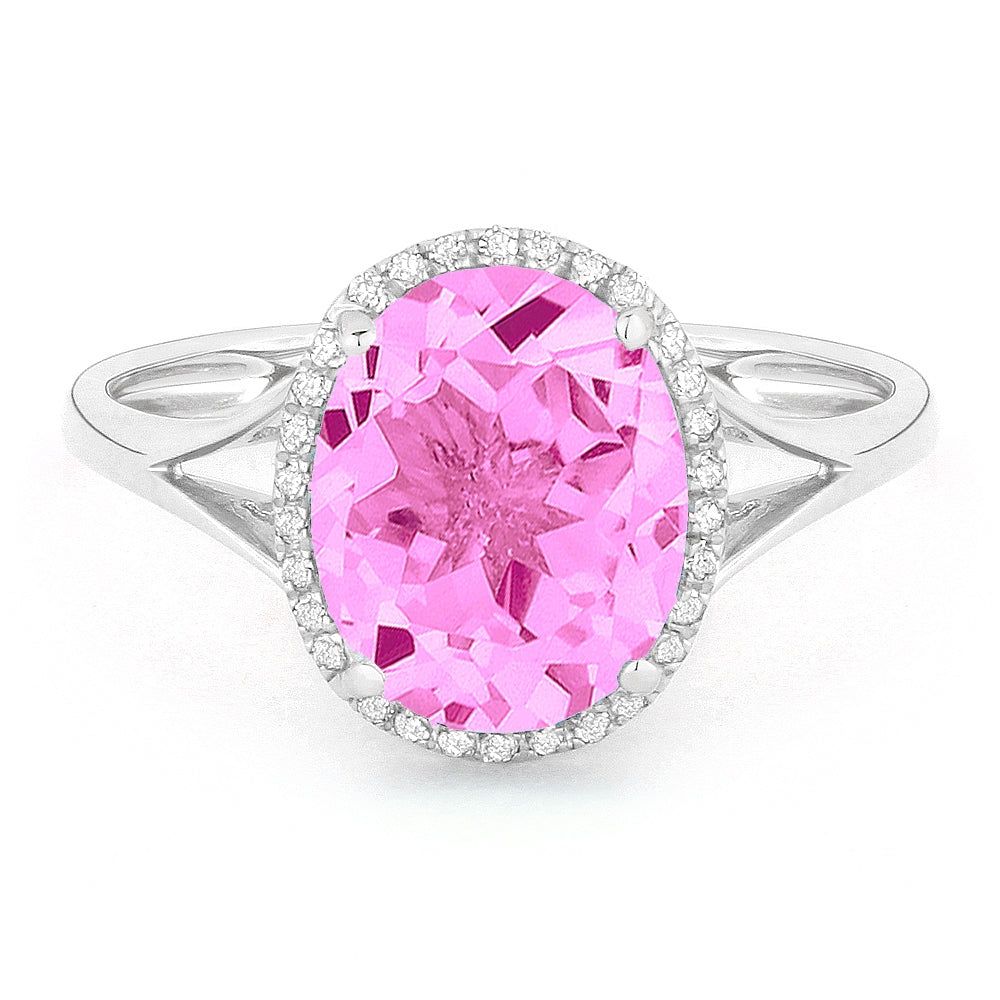 Madison L 14K White Gold Created Pink Sapphire Oval Ring - style R1059PCW