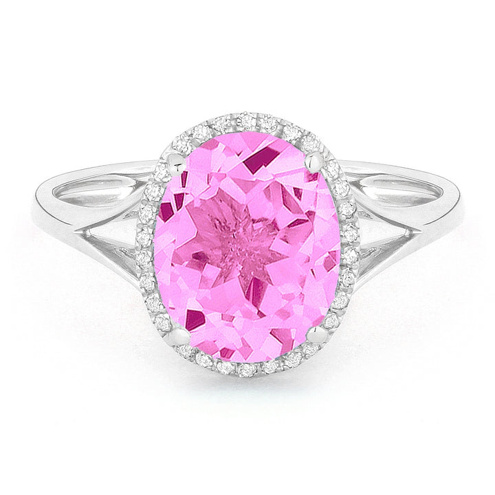 Madison L 14K White Gold Created Pink Sapphire Oval Ring - style R1059PCW