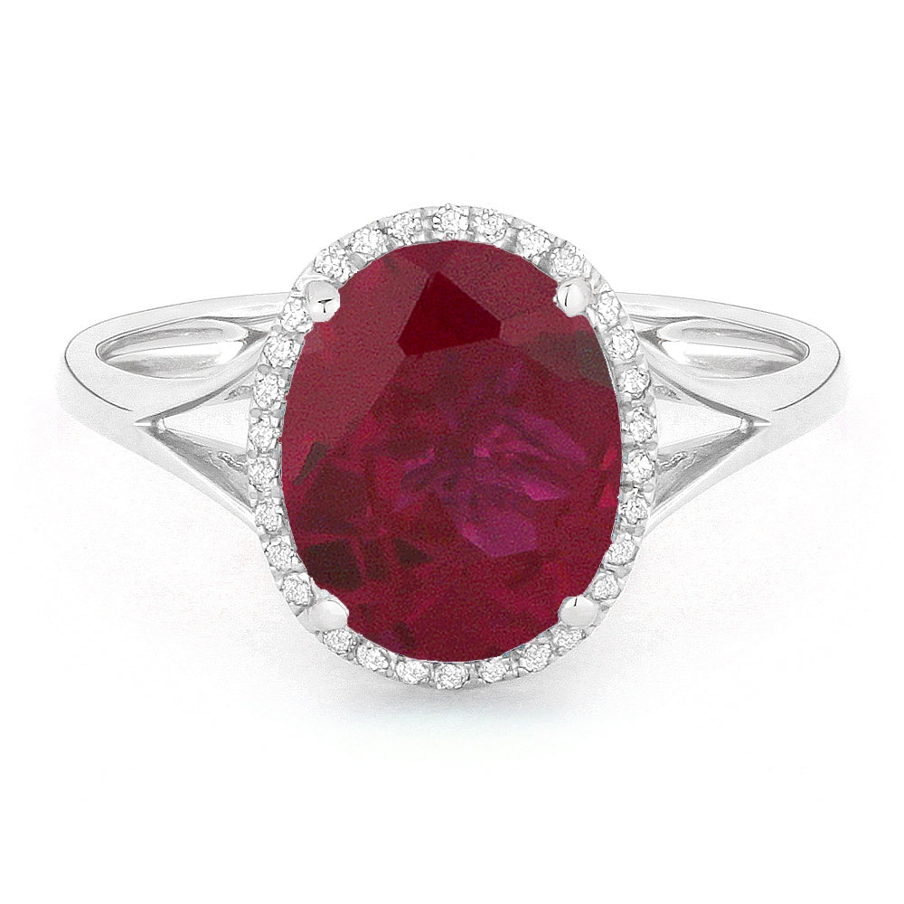 Madison L 14K White Gold Created Ruby Oval Ring - style R1059RCW