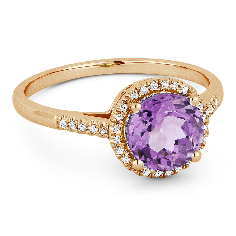 Madison L 14K Rose Gold Amethyst Round Ring - style R1065AMP