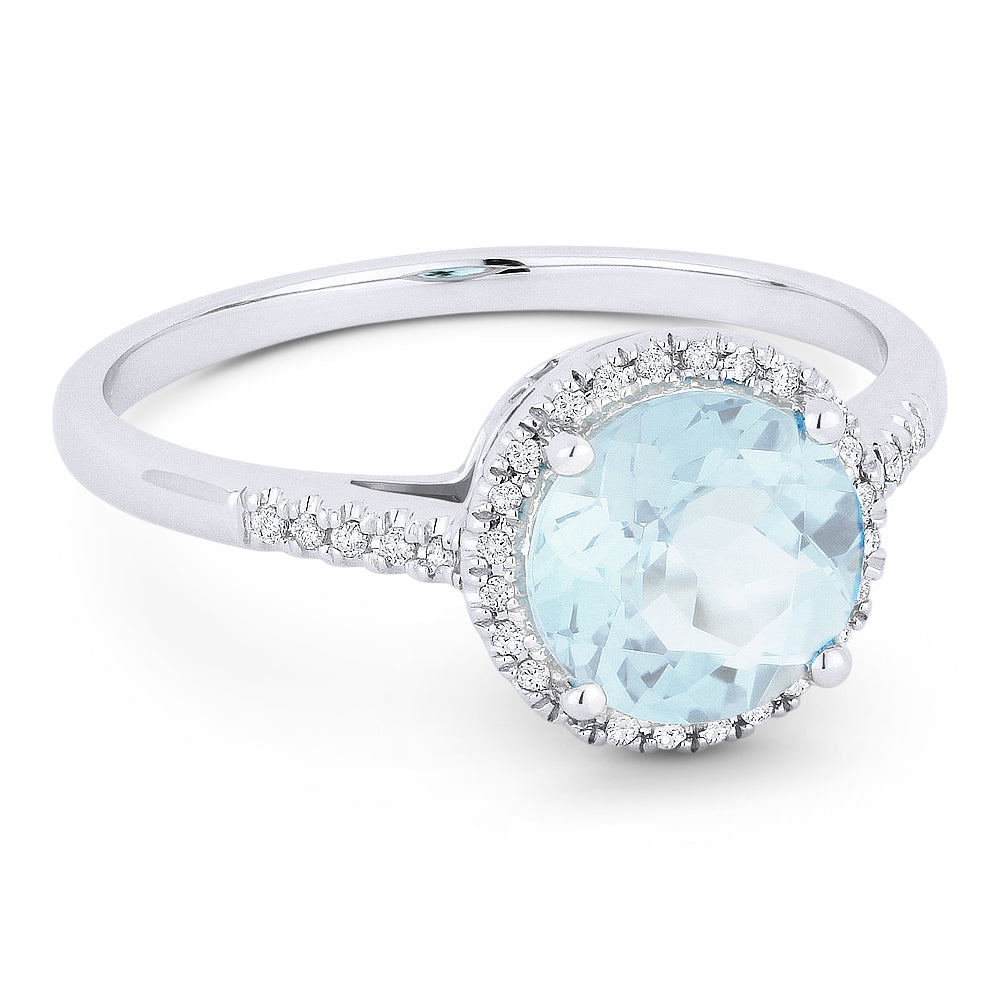 Madison L 14K White Gold Aquamarine Round Ring - style R1065AQW
