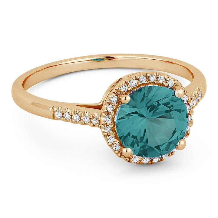 Madison L 14K Rose Gold Created Tourmaline Paraiba Round Ring - style R1065CPARP
