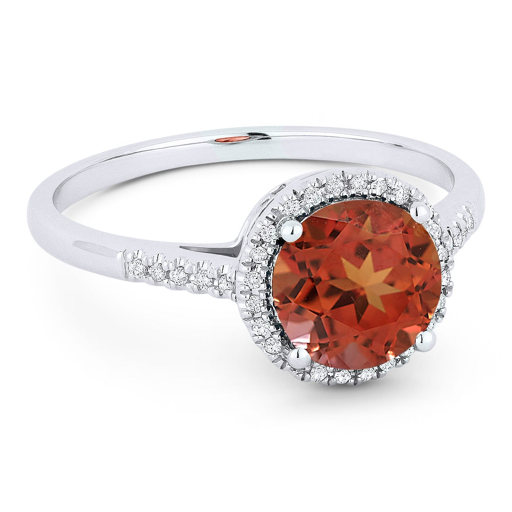 Madison L 14K White Gold Created Padparadscha Round Ring - style R1065OCW
