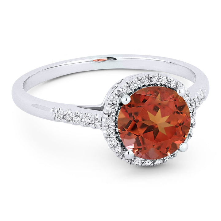 Madison L 14K White Gold Created Padparadscha Round Ring - style R1065OCW