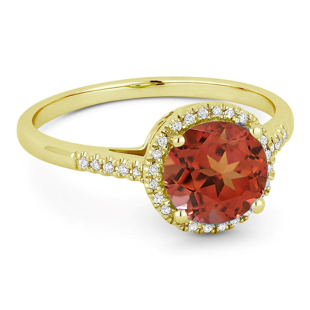 Madison L 14K Yellow Gold Created Padparadscha Round Ring - style R1065OCY