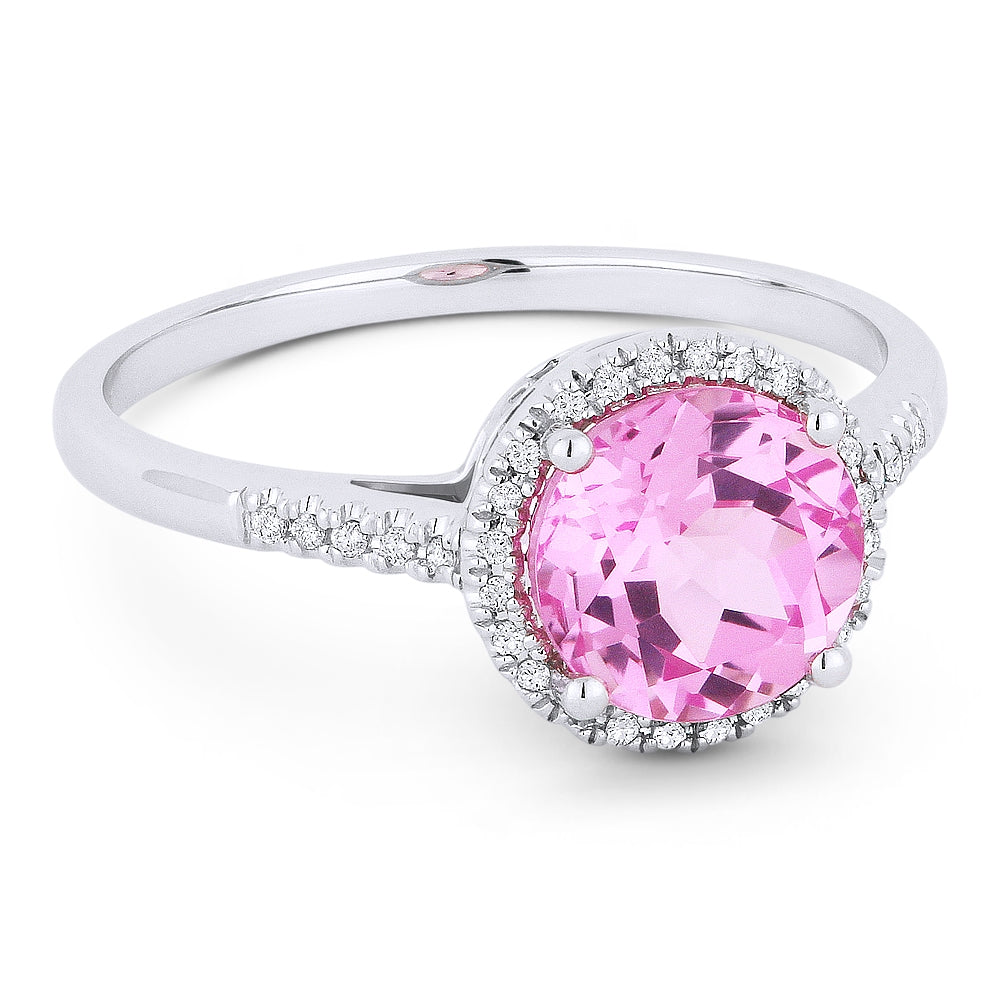 Madison L 14K White Gold Created Pink Sapphire Round Ring - style R1065PCW