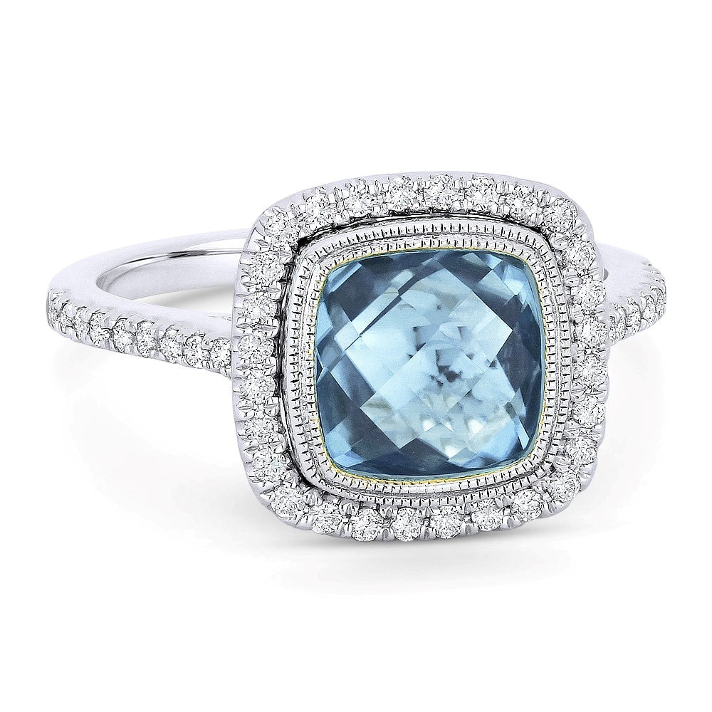 Madison L 14K White Gold Blue Topaz Cushion Ring - style R1066BTW