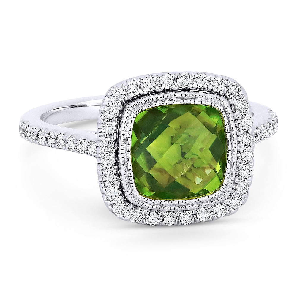 Madison L 14K White Gold Peridot Cushion Ring - style R1066PRW
