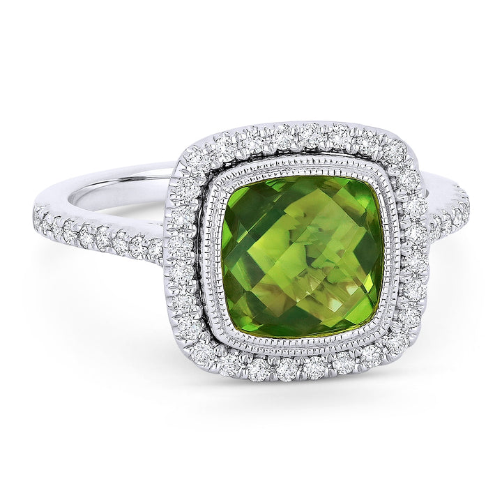 Madison L 14K White Gold Peridot Cushion Ring - style R1066PRW