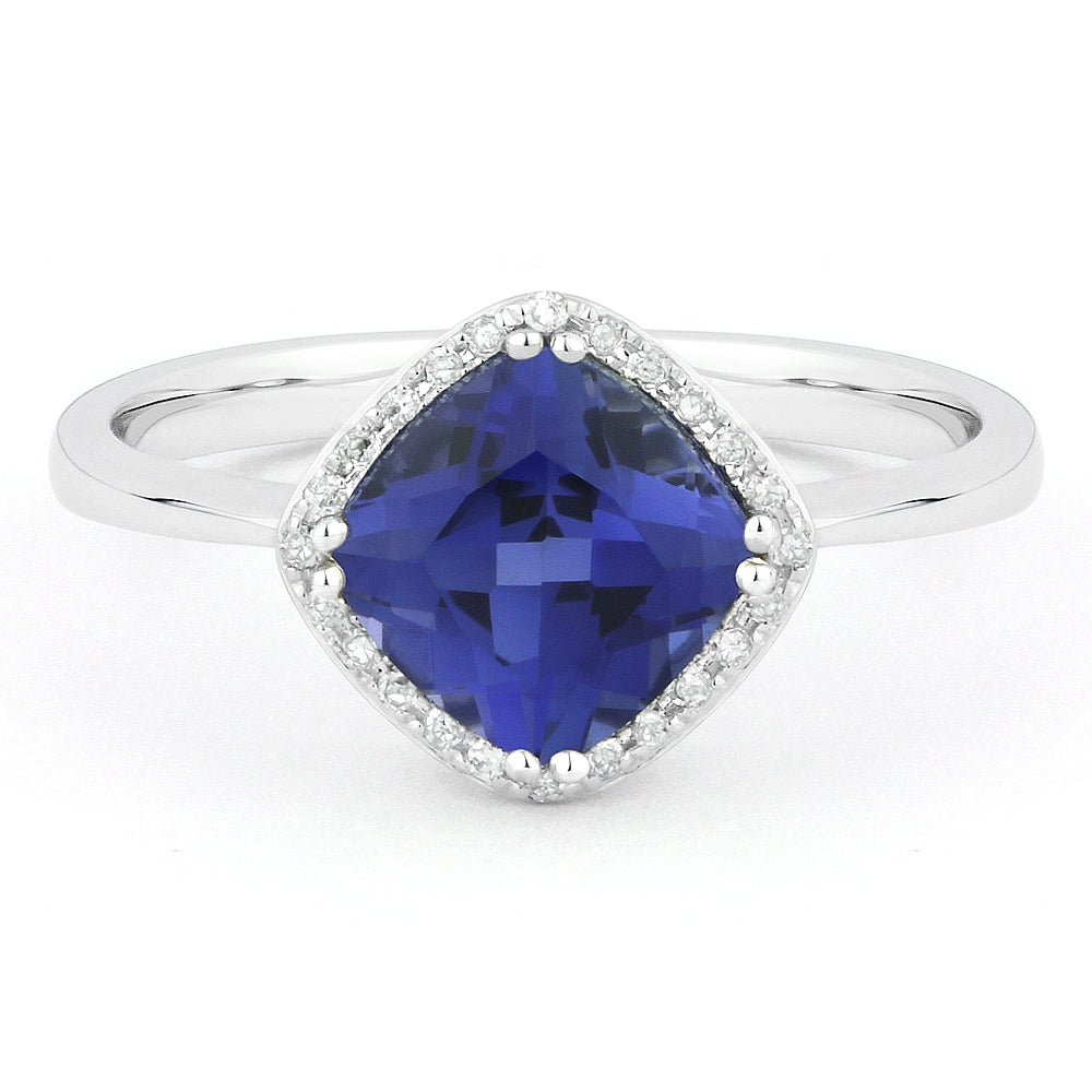 Madison L 14K White Gold Created Sapphire Rectangle Ring - style R1071BCW
