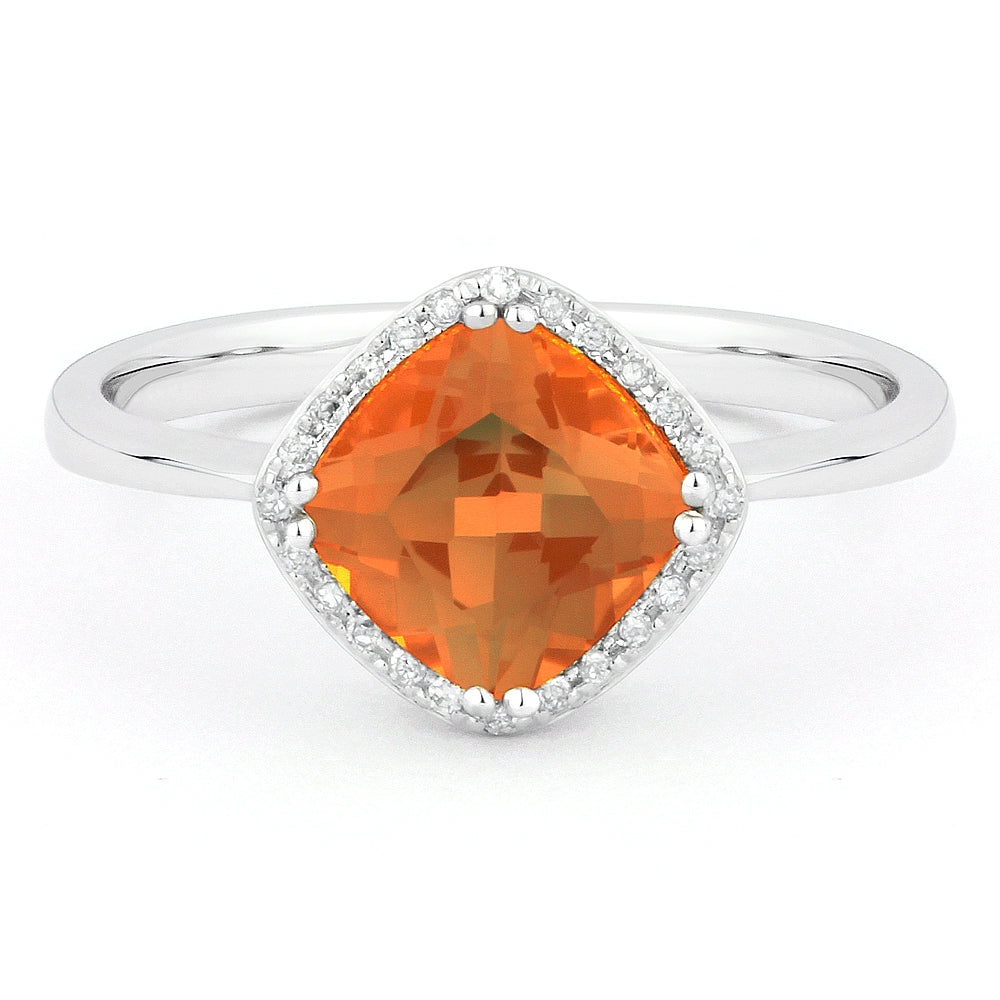 Madison L 14K White Gold Created Padparadscha Rectangle Ring - style R1071OCW