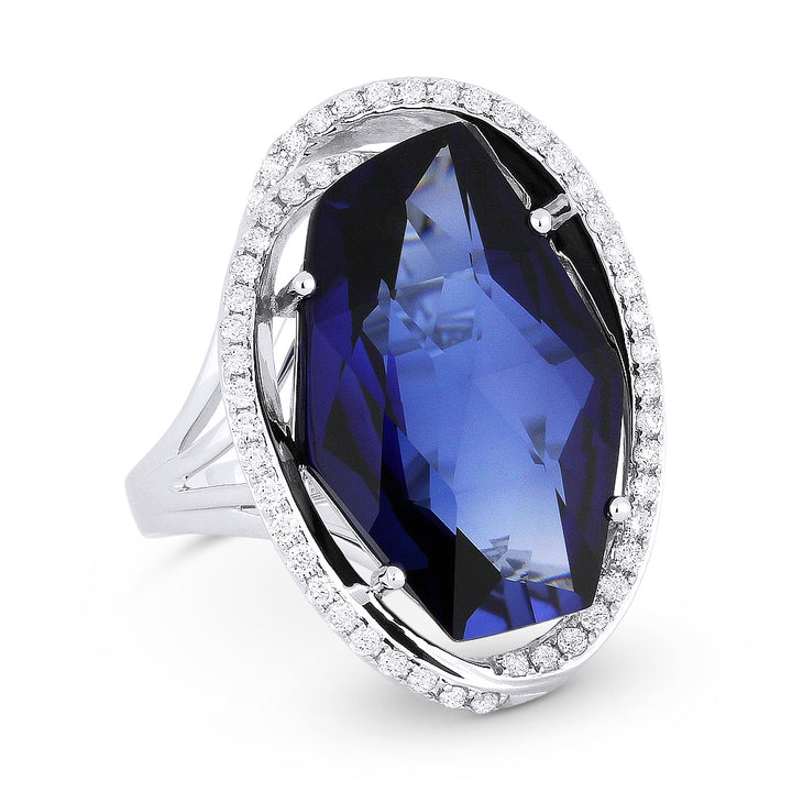 Madison L 14K White Gold Created Sapphire Oval Ring - style R1074BCW