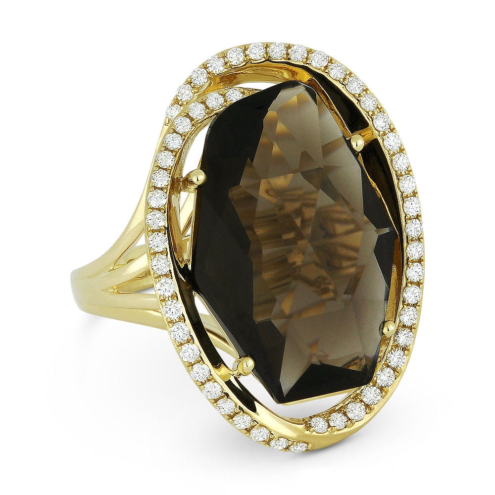 Madison L 14K Yellow Gold Smokey Topaz Oval Ring - style R1074SMY