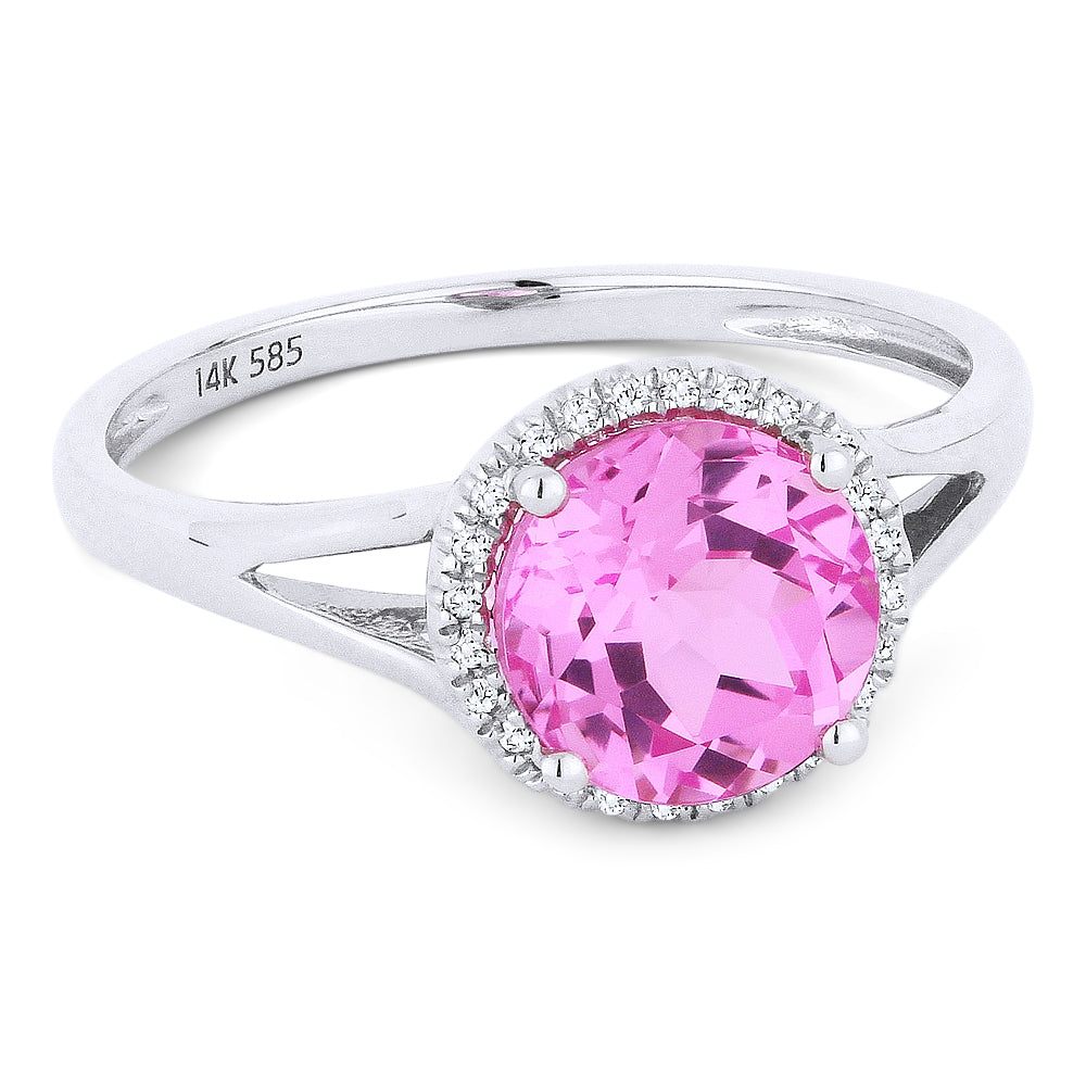 Madison L 14K White Gold Created Pink Sapphire Round Ring - style R1075PCW