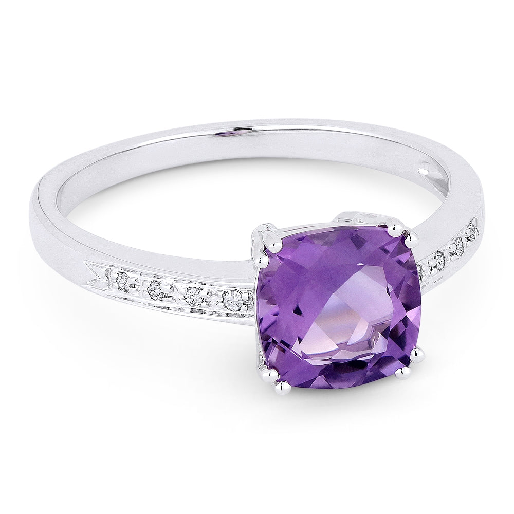 Madison L 14K White Gold Amethyst Cushion Ring - style R1108AMW