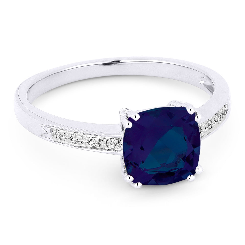 Madison L 14K White Gold Created Sapphire Cushion Ring - style R1108BCW