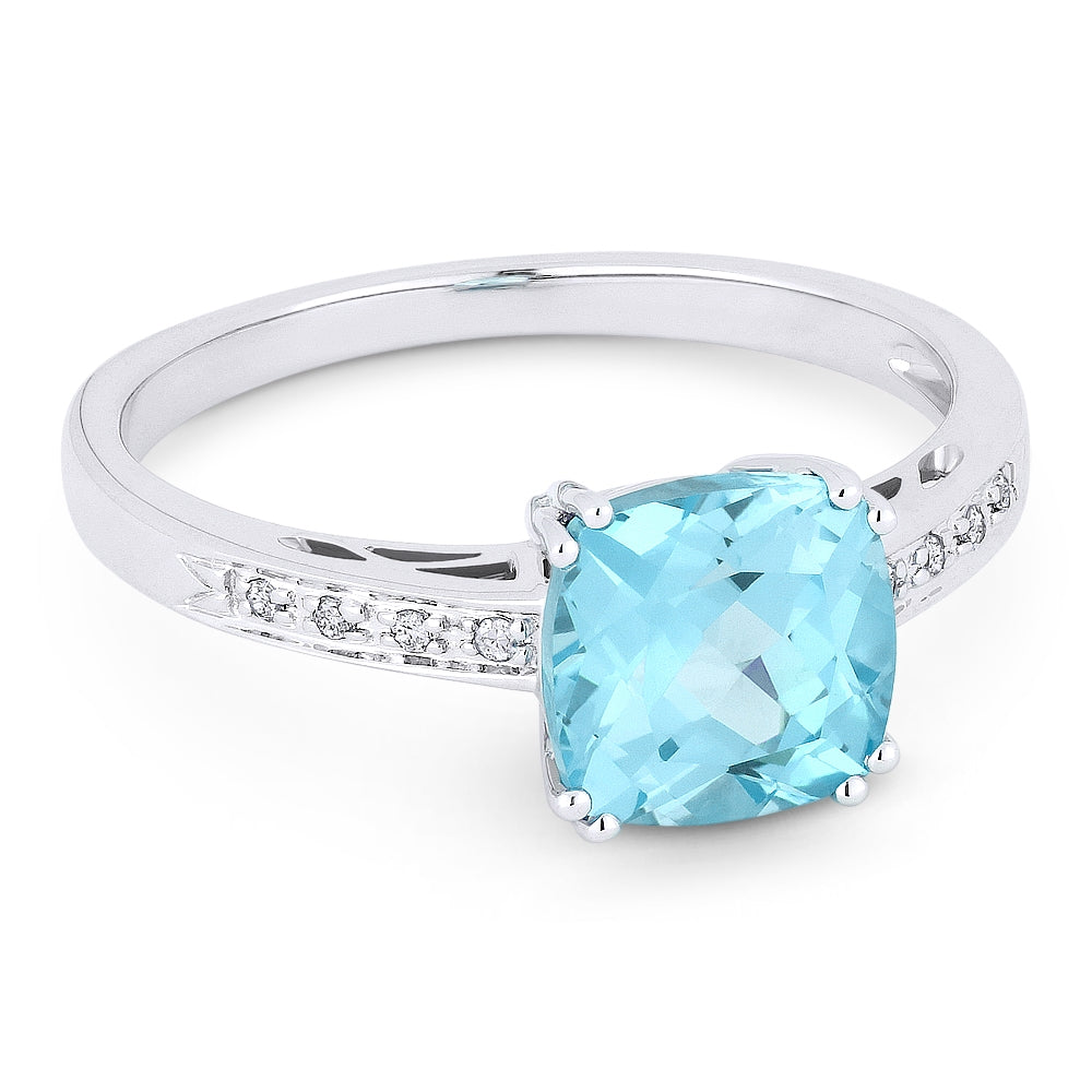 Madison L 14K White Gold Blue Topaz Cushion Ring - style R1108BTW