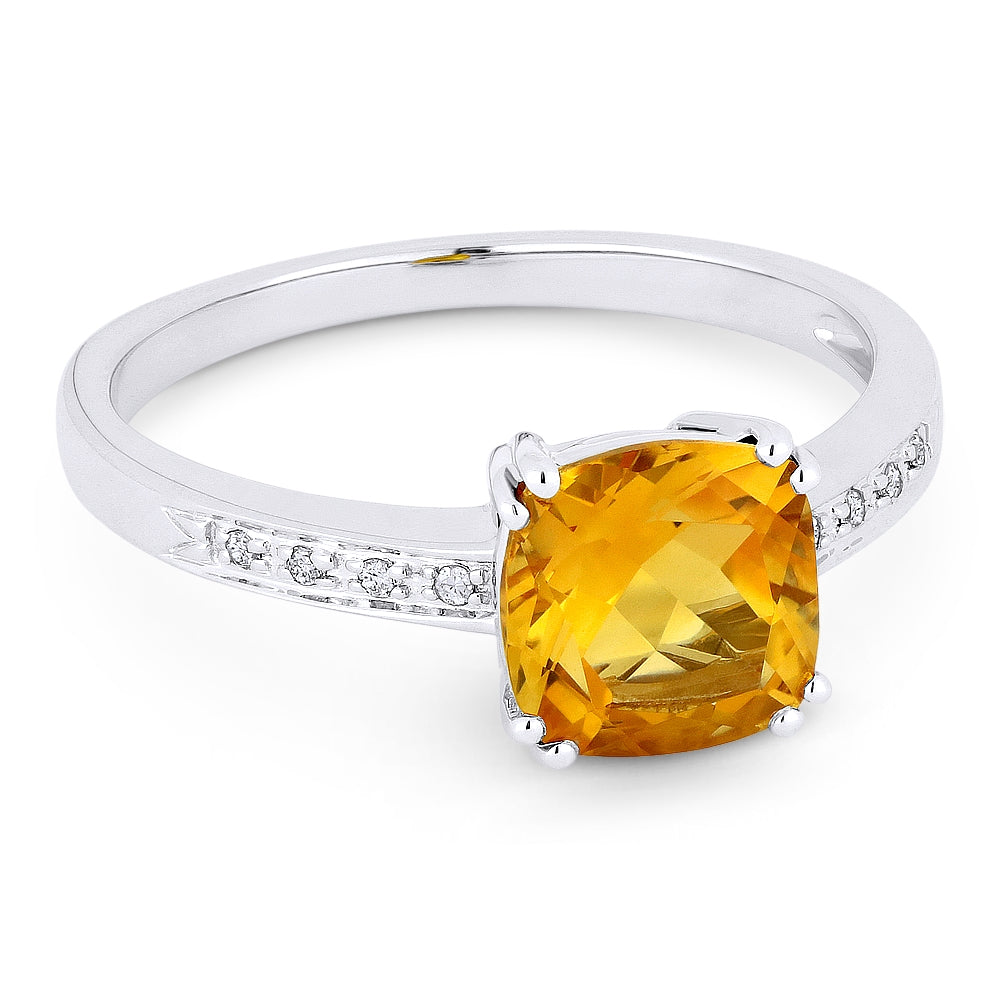 Madison L 14K White Gold Citrine Cushion Ring - style R1108CTW