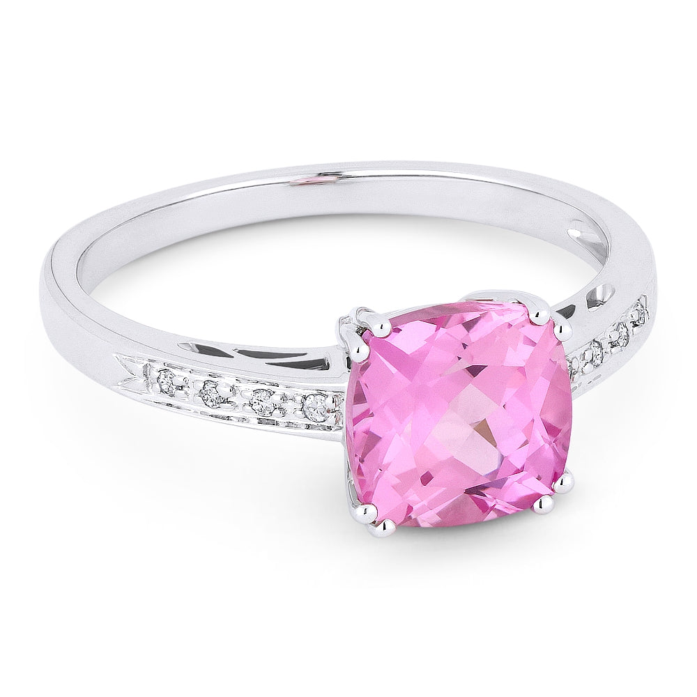 Madison L 14K White Gold Created Pink Sapphire Cushion Ring - style R1108PCW