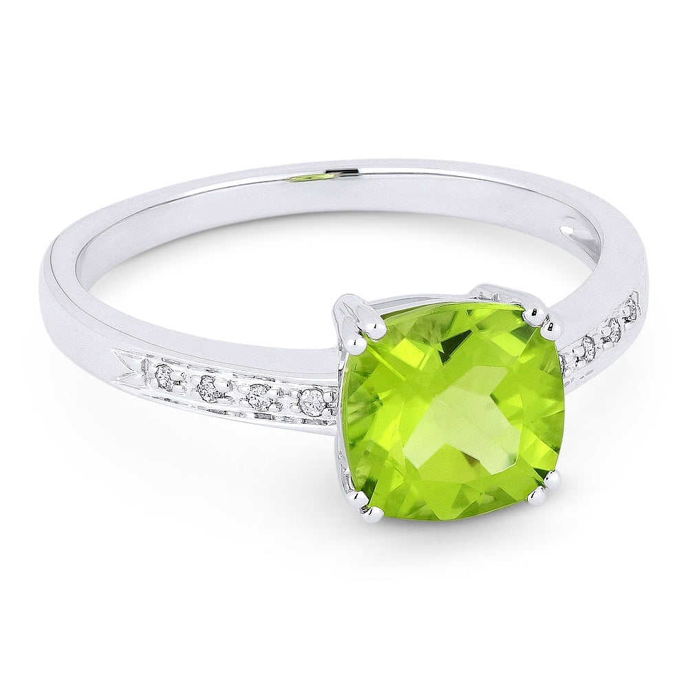 Madison L 14K White Gold Peridot Cushion Ring - style R1108PRW