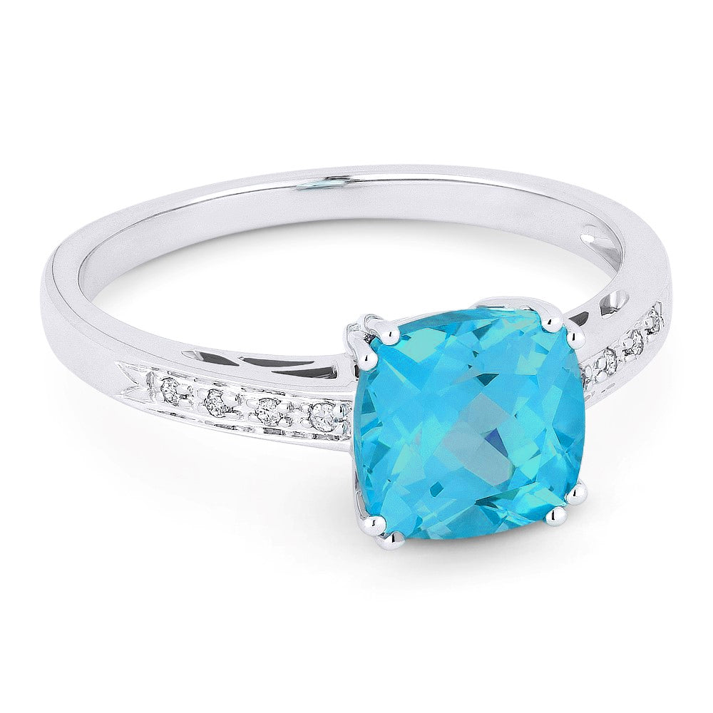 Madison L 14K White Gold Swiss Blue Topaz Cushion Ring - style R1108SWBTW