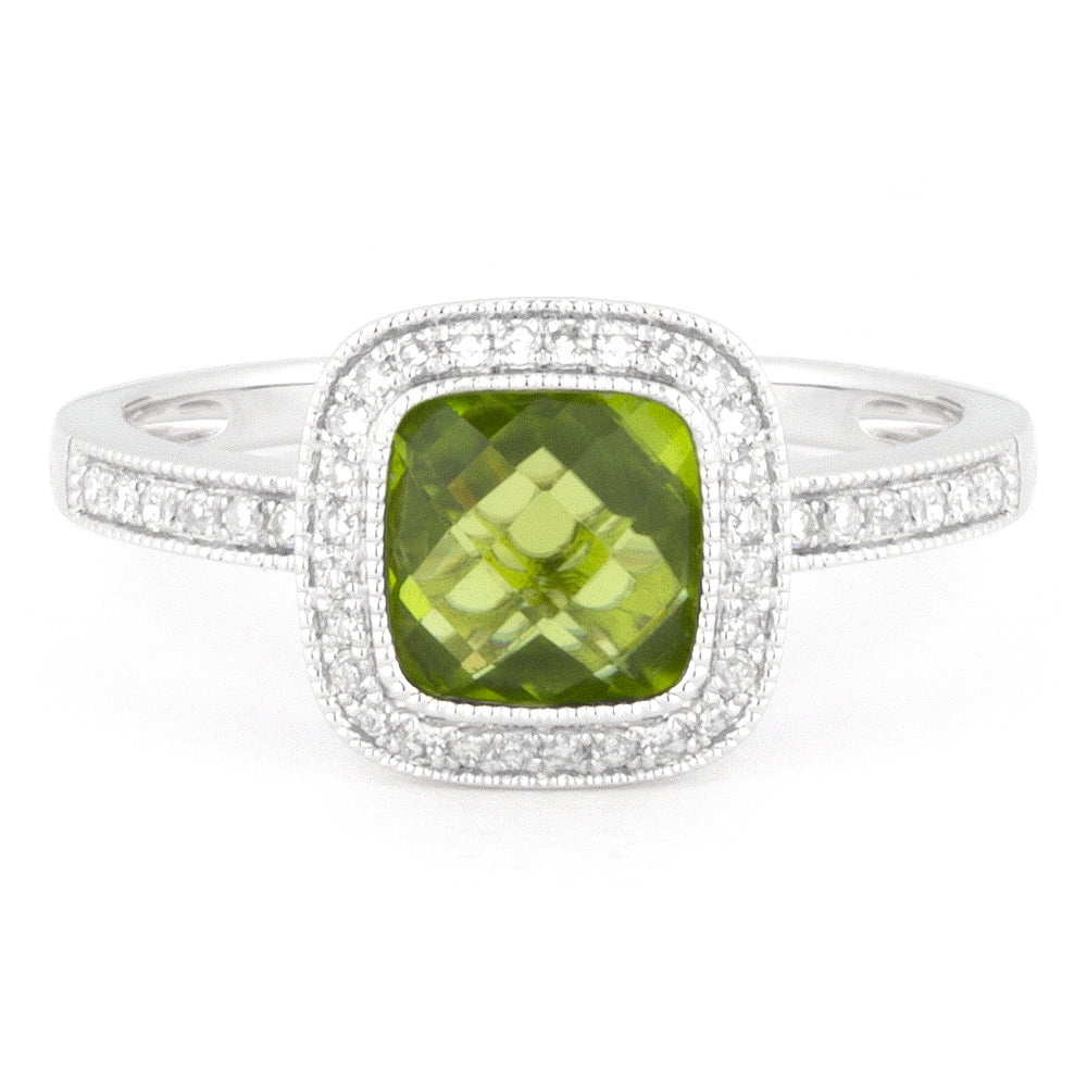 Madison L 14K White Gold Peridot Cushion Ring - style R1121PRW