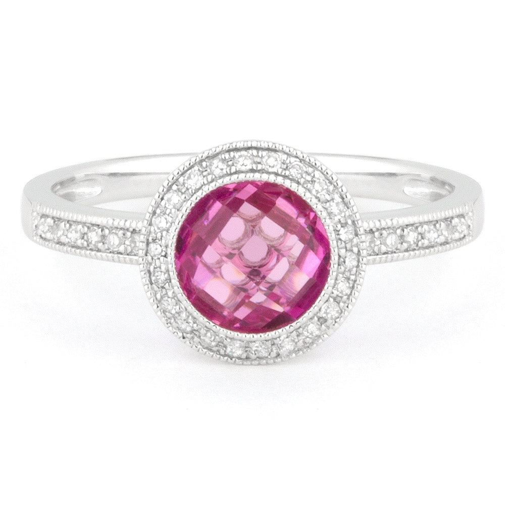 Madison L 14K White Gold Created Pink Sapphire Round Ring - style R1122PCW