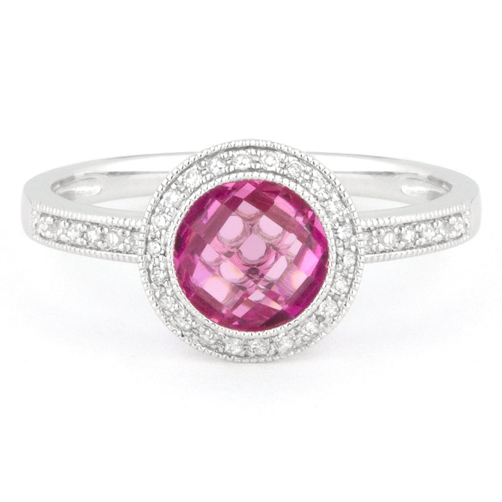 Madison L 14K White Gold Created Pink Sapphire Round Ring - style R1122PCW