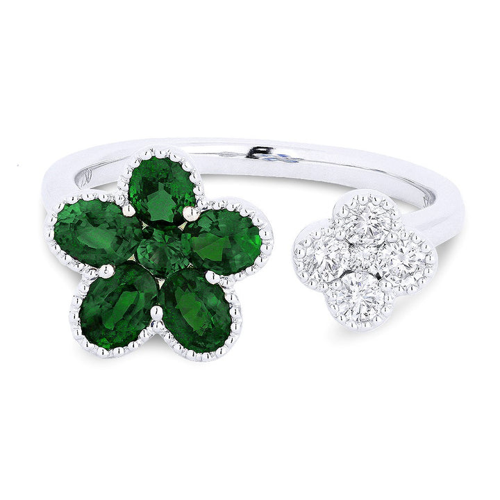 Madison L 18K White Gold Emerald Flower Ring - style R1139EMW