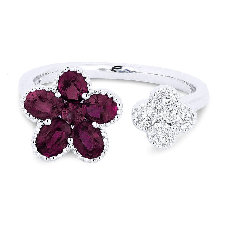 Madison L 18K White Gold Ruby Flower Ring - style R1139RUW